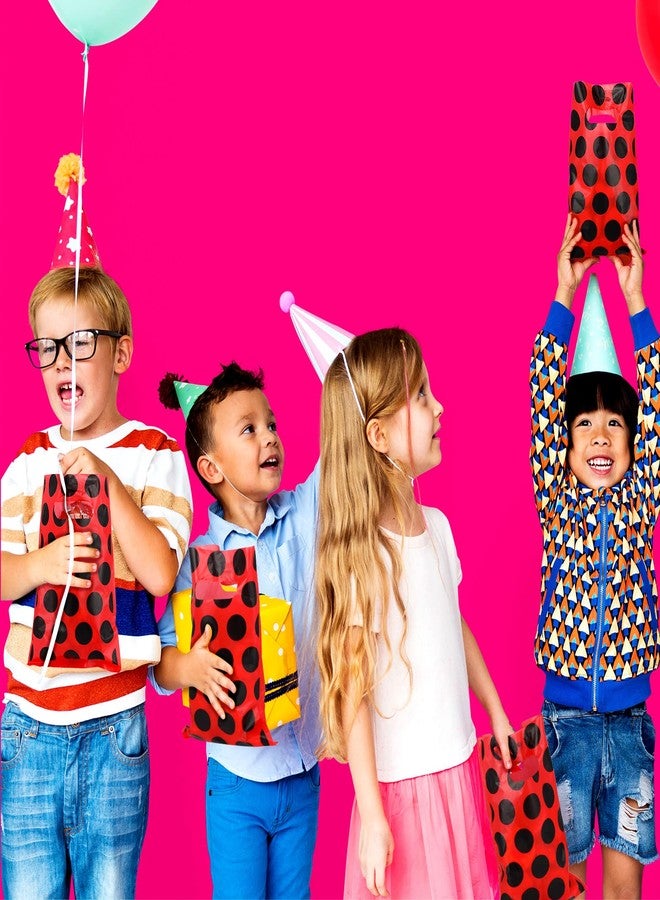 تيلينغ تيلينج 100 كيس هدايا بتصميم الدعسوقة، مستلزمات حفلات عيد ميلاد، أكياس بلاستيكية حمراء وسوداء منقطة، مناسبة للحلوى وتزيين حفلات الزفاف - Image 4